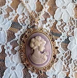 Purple Cameo Lady Necklace Victorian